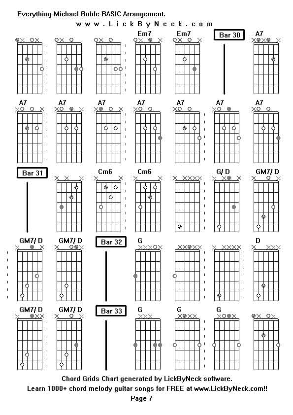 Chord Grids Chart of chord melody fingerstyle guitar song-Everything-Michael Buble-BASIC Arrangement,generated by LickByNeck software.